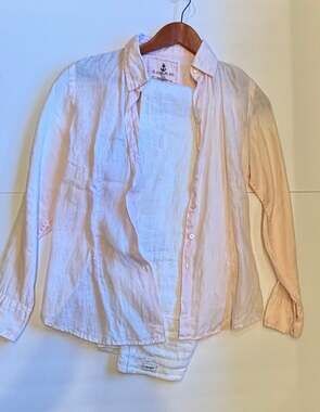Claudio Milano 100% Linen 2-Piece Set Ombre Button Down Shirt & White Pants Size